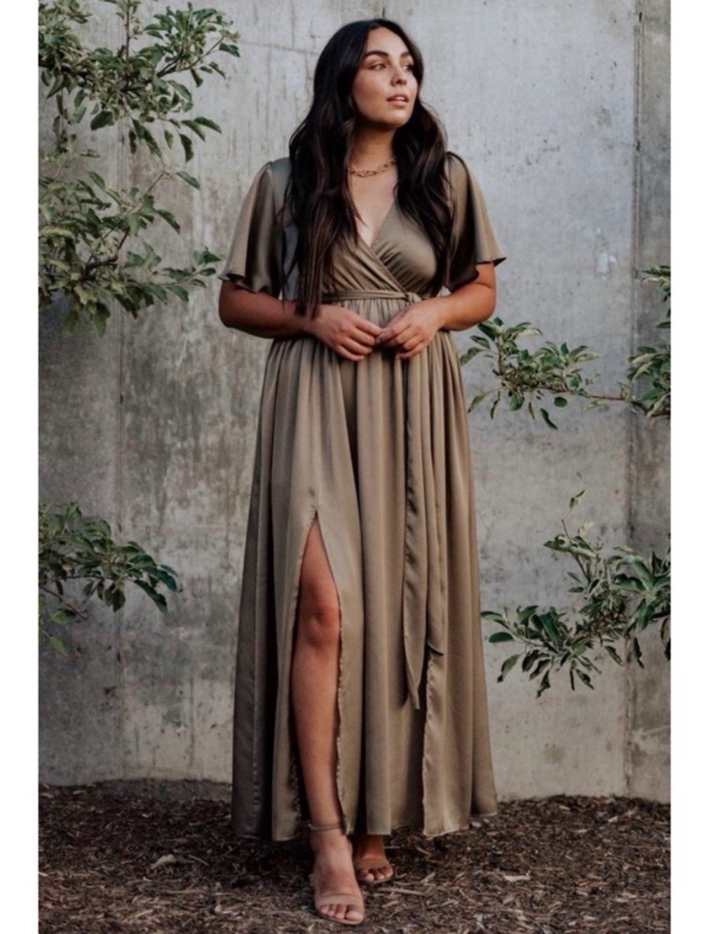 Baltic Born Sicily Satin Maxi Dress Medium Olive Green